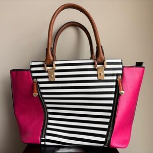New Look Pink, Black and White Striped Purse